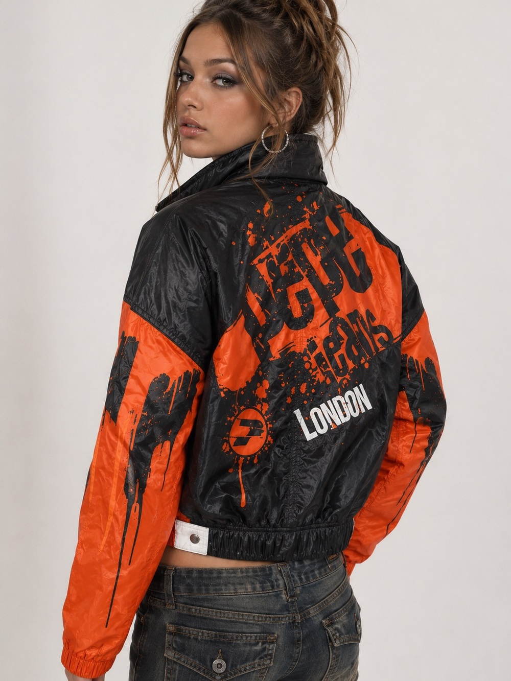 90’s Pepe Jeans unisex Black & Orange Graphic Windbreaker Jacket